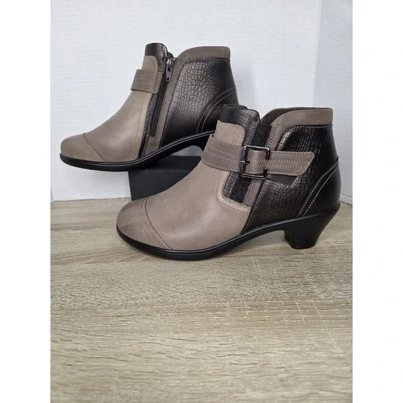 Orthofeet Bioheel Emma Ankle Boots Brown Taupe Leather Buckle Heel Size 9 X-wide - Picture 3 of 16